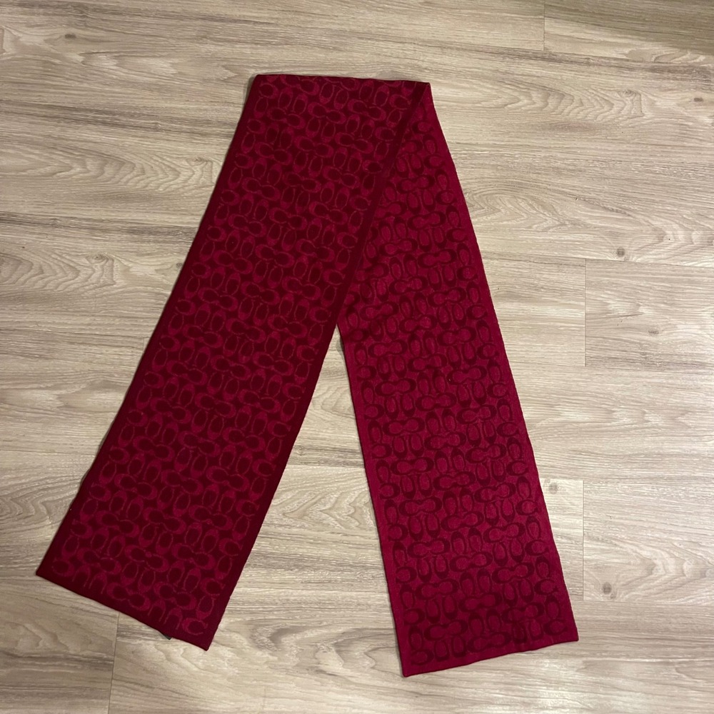 Coach Wool Cashmere Blend Burgundy Scarf Chic Business Streetwear Fall